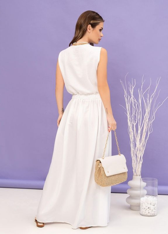 Летний женский молочный макси сарафан с разрезом ISSA PLUS однотонный