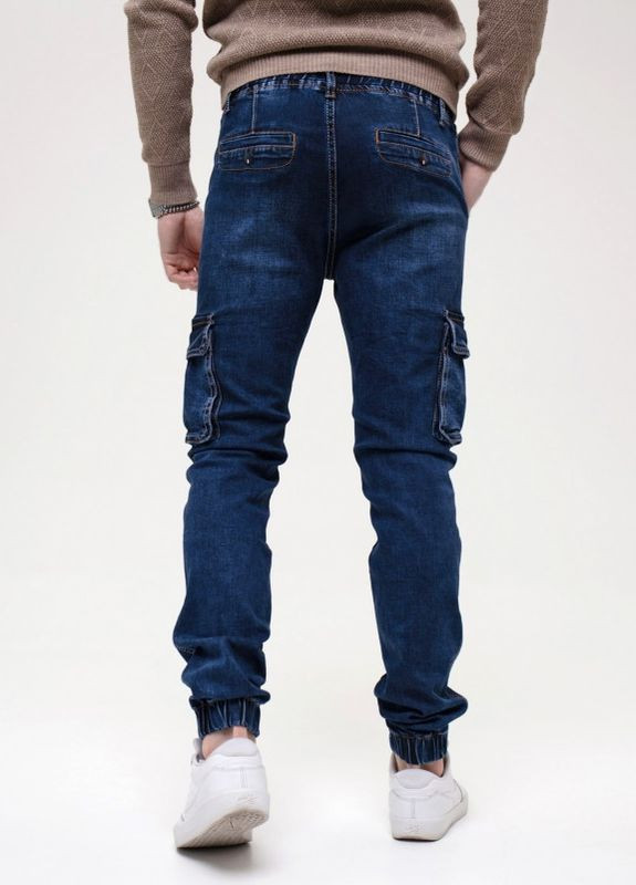 Голубые синие джинсы джоггеры с карманами ISSA PLUS