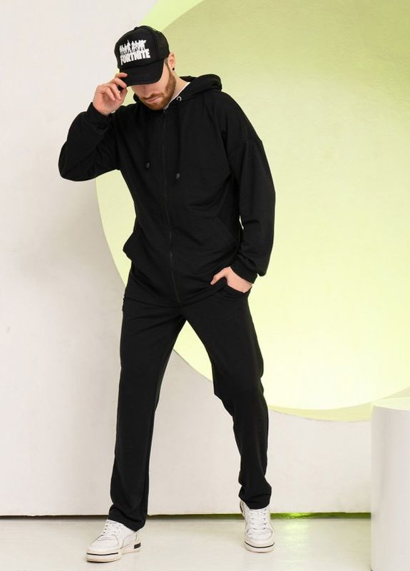 Чорний однотонний спортивний костюм на блискавці ISSA PLUS (266782626)