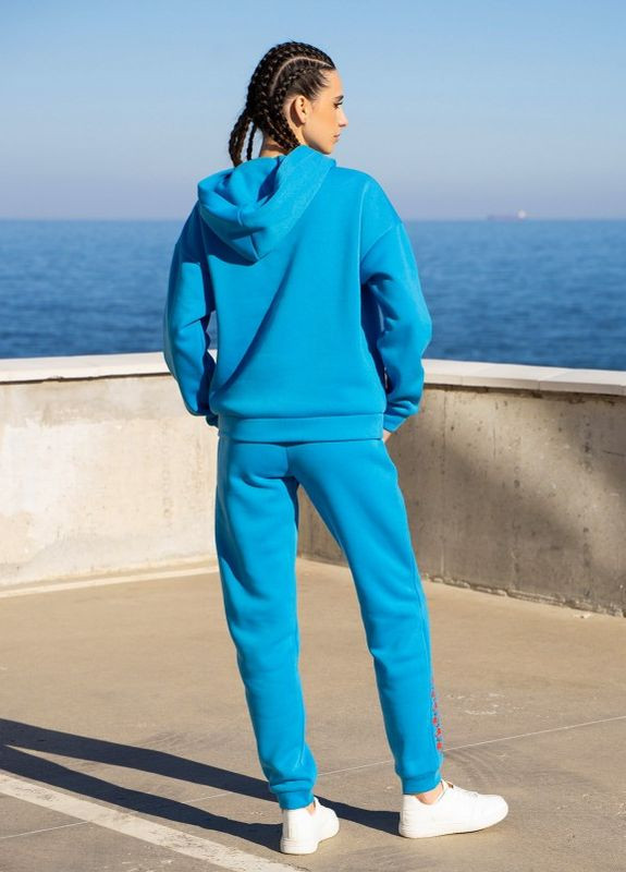 Голубой утепленный спортивный костюм с орнаментом ISSA PLUS (266782813)