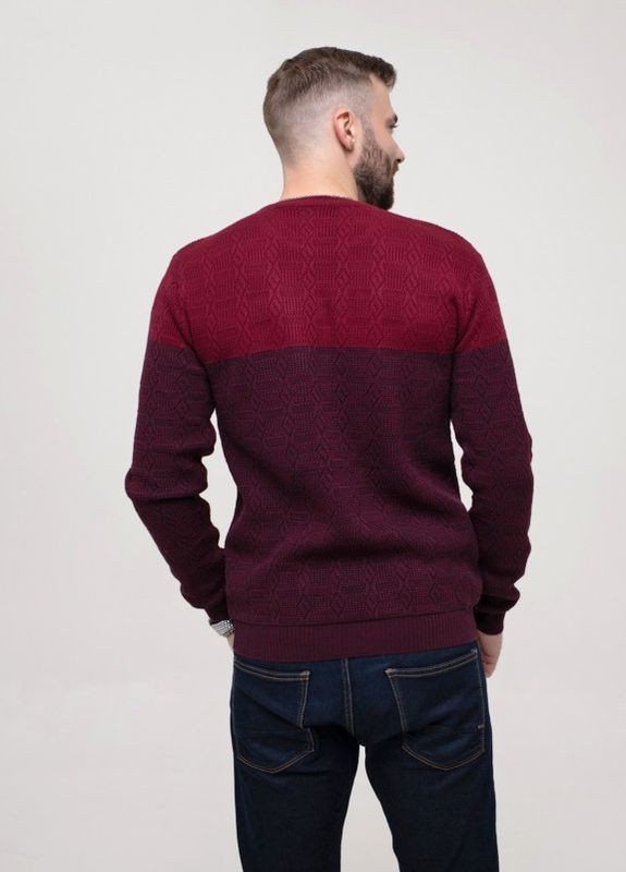 Бордовый демисезонный бордовый свитер фактурной вязки с манжетами ISSA PLUS