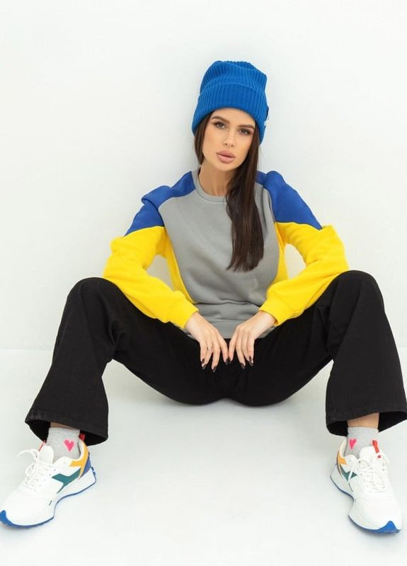 Серый серый свитшот с сине-желтыми вставками ISSA PLUS однотонный (266799436)