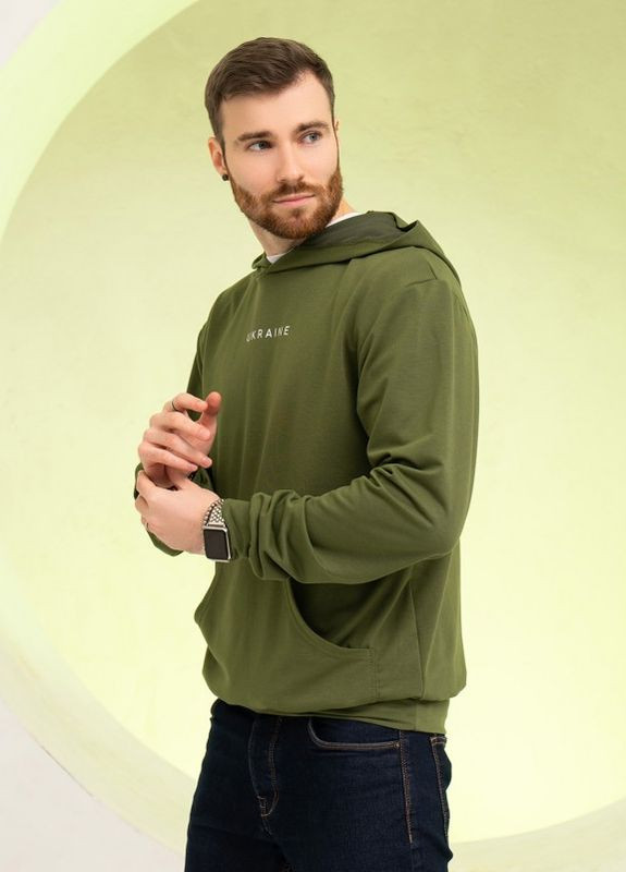 Трикотажне худі кольори хакі з патріотичним написом ISSA PLUS (266799802)