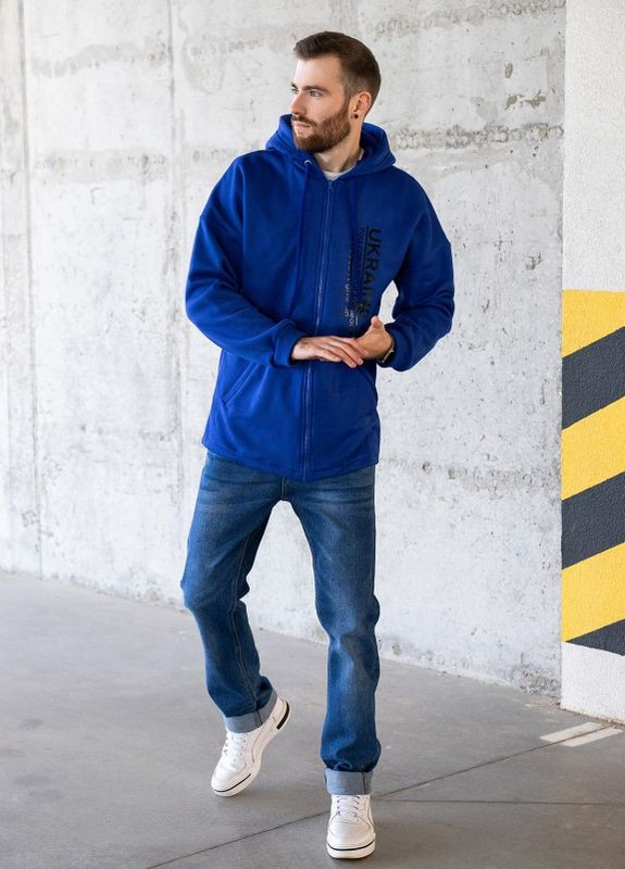Синє утеплене худи на блискавці ISSA PLUS (266799394)