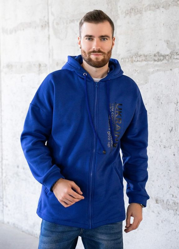 Синє утеплене худи на блискавці ISSA PLUS (266799394)
