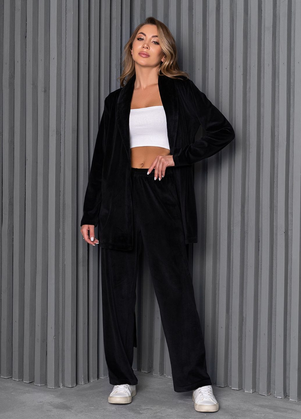 Чорна всесезон домашній одяг кофта + брюки ISSA PLUS 13666