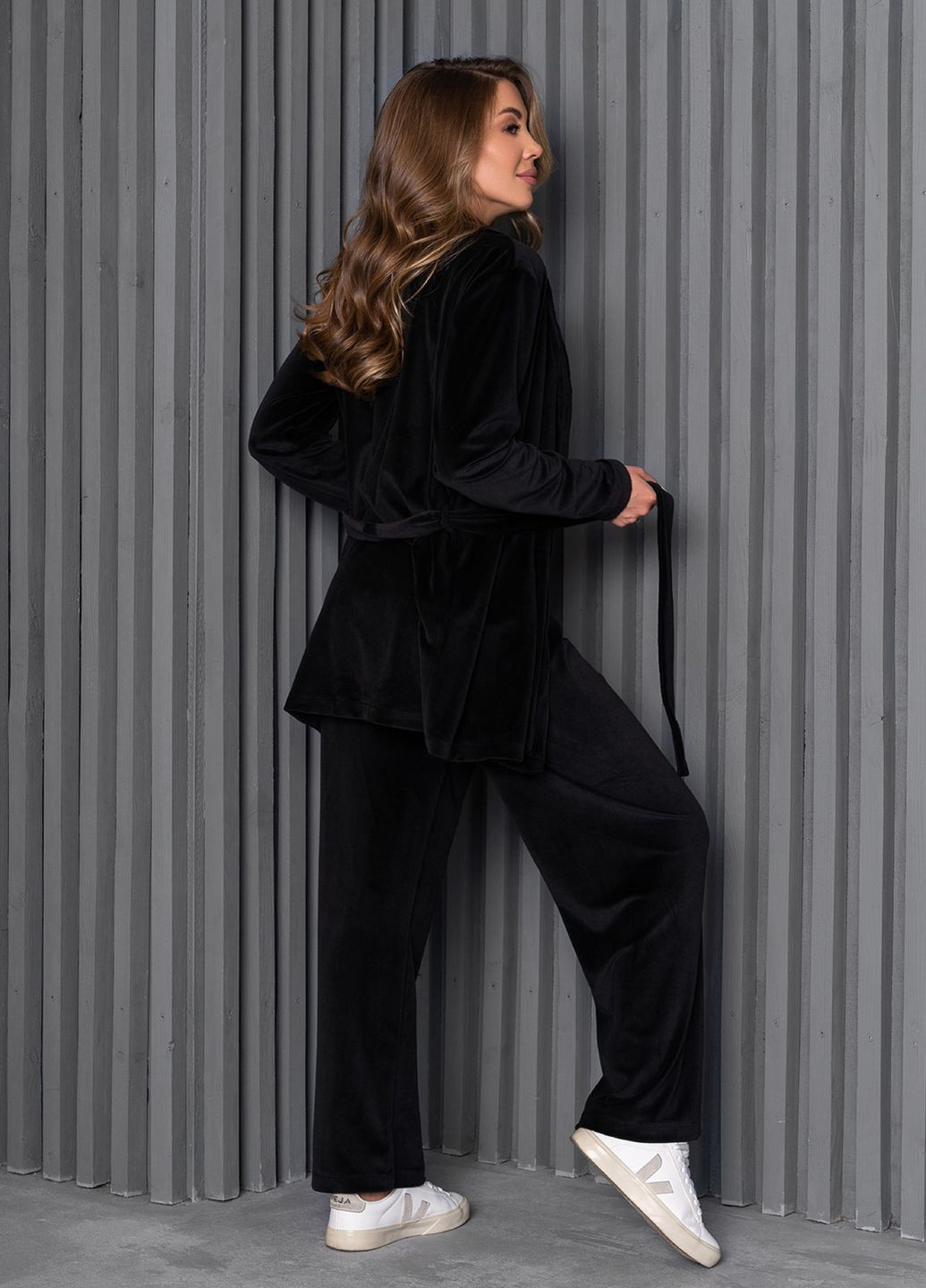 Чорна всесезон домашній одяг кофта + брюки ISSA PLUS 13666