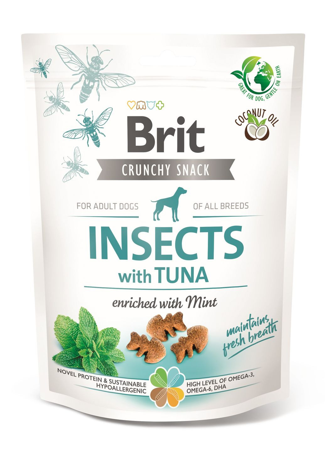 Ласощі для собак Care Dog Crunchy Cracker Insects with Tuna для свіжості подиху комахи, тунець, м'ята, 200 г Brit (266900392)