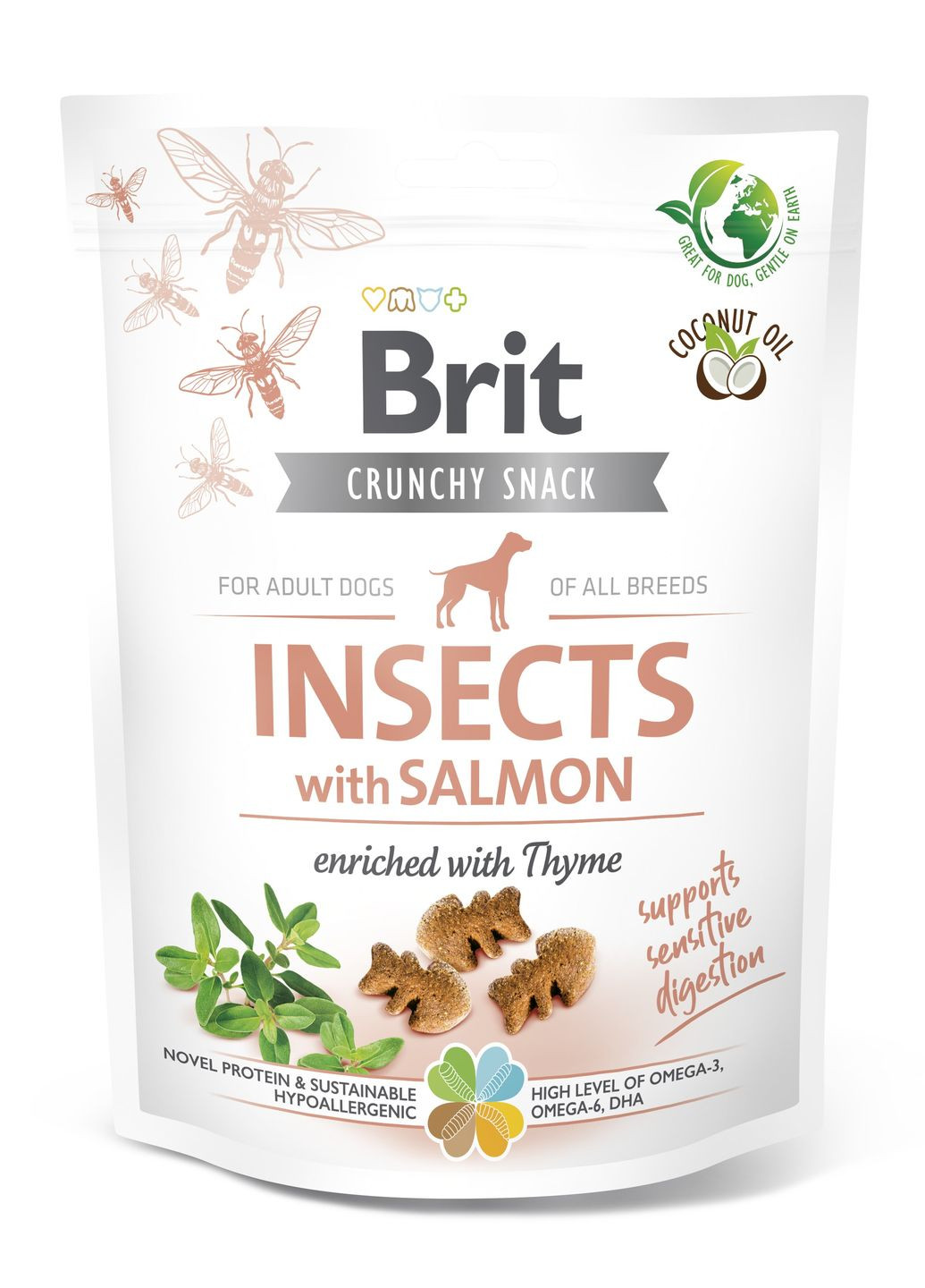Лакомства для собак Care Dog Crunchy Cracker Insects with Salmon для чувствительного пищеварения, насекомые, лосось, 200 г Brit (266900398)