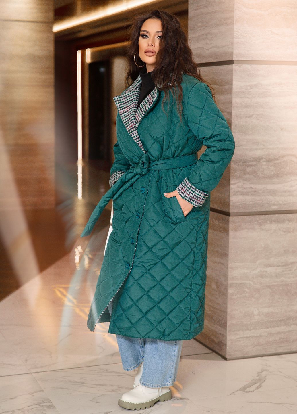 Зеленая демисезонная куртка-пальто Minova
