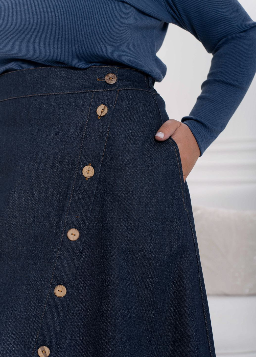 Темно-синяя джинсовая однотонная юбка Minova