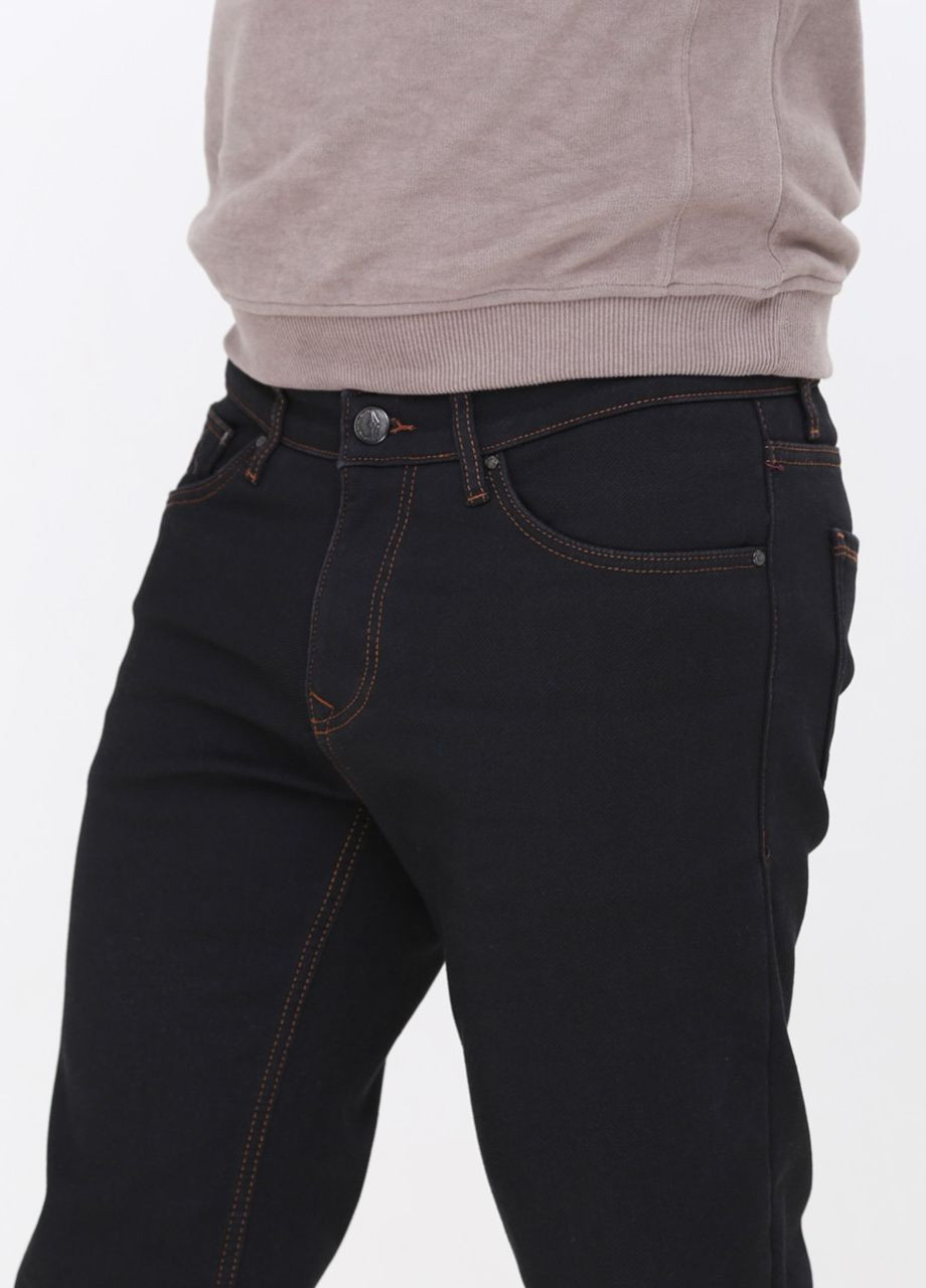 Черные зимние слим джинсы мужские черные слим утепленные на флисе Slim ARCHILES