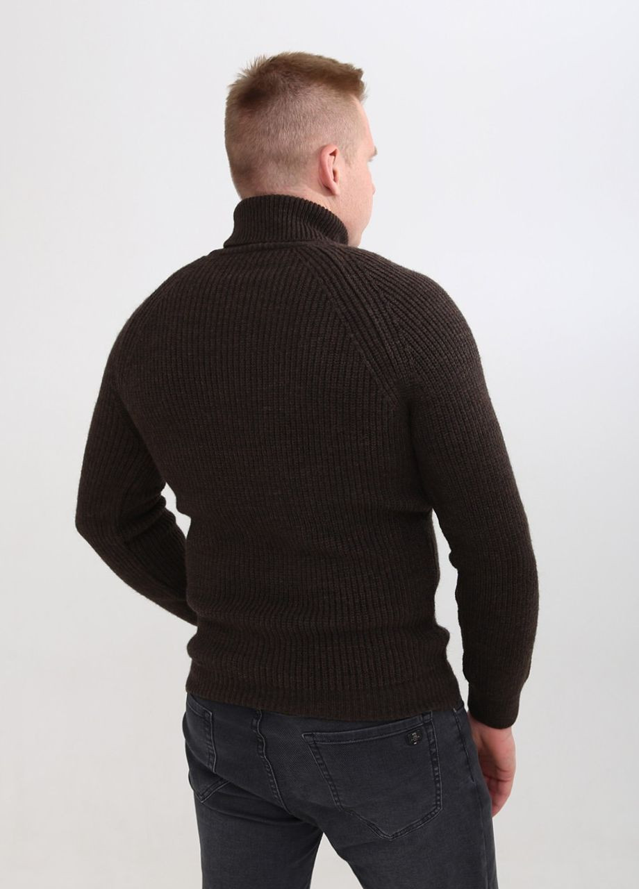 Коричневый зимний свитер мужской коричневый вязаный с горлом джемпер JEANSclub Приталений