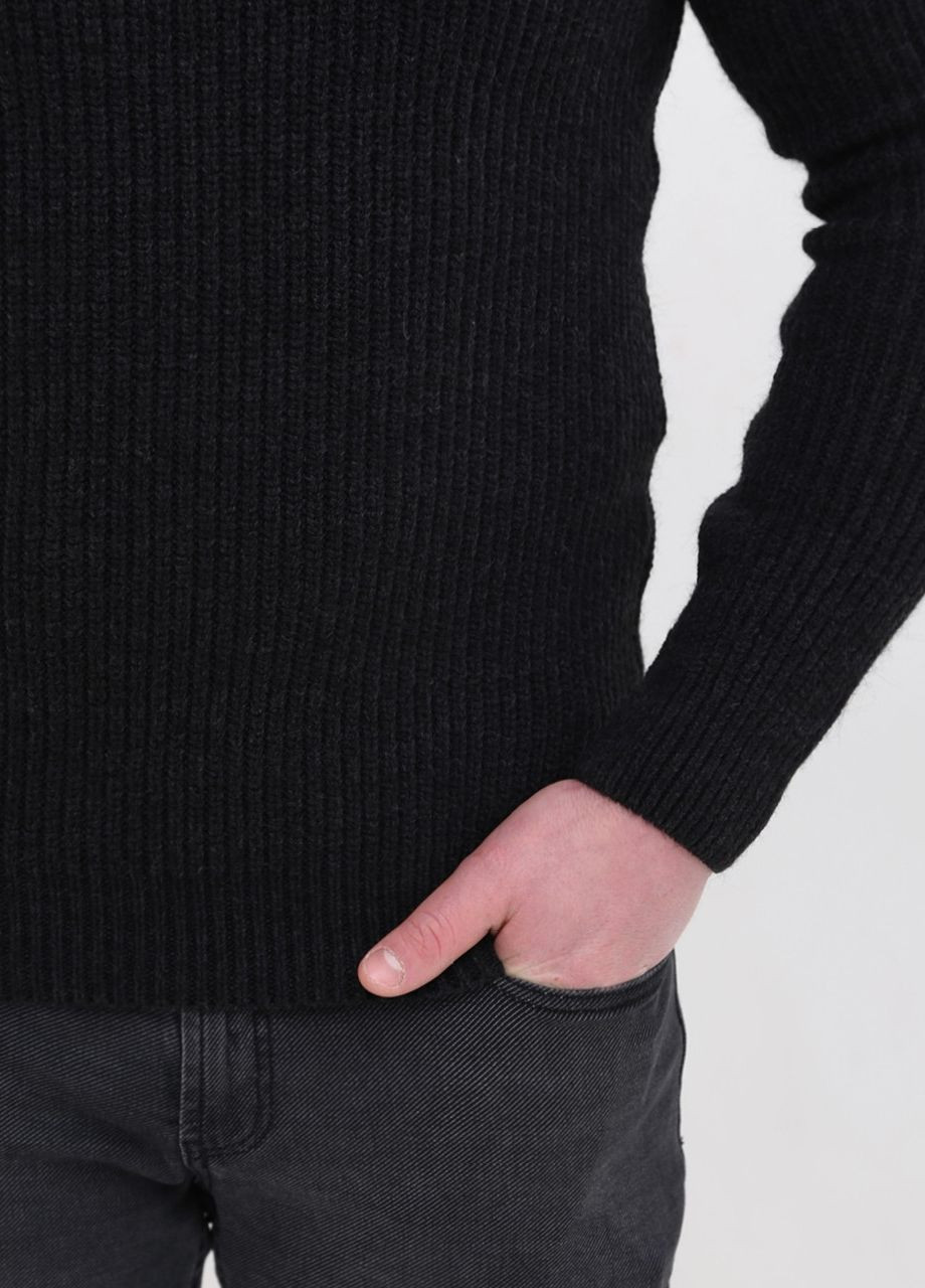 Черный зимний свитер мужской черный вязаный с горлом джемпер JEANSclub Приталений