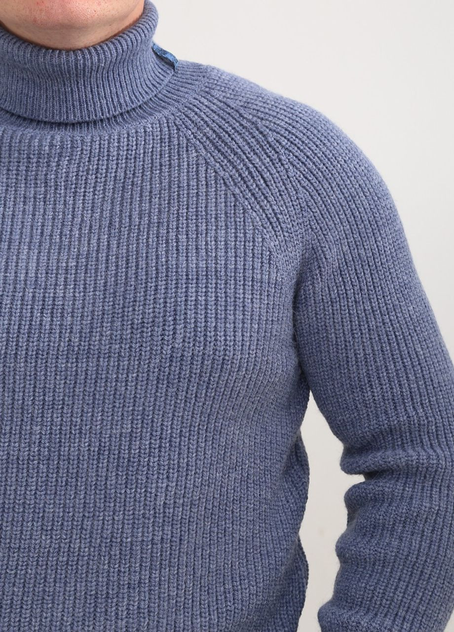 Голубой зимний свитер мужской голубой вязаный с горлом джемпер JEANSclub Приталений