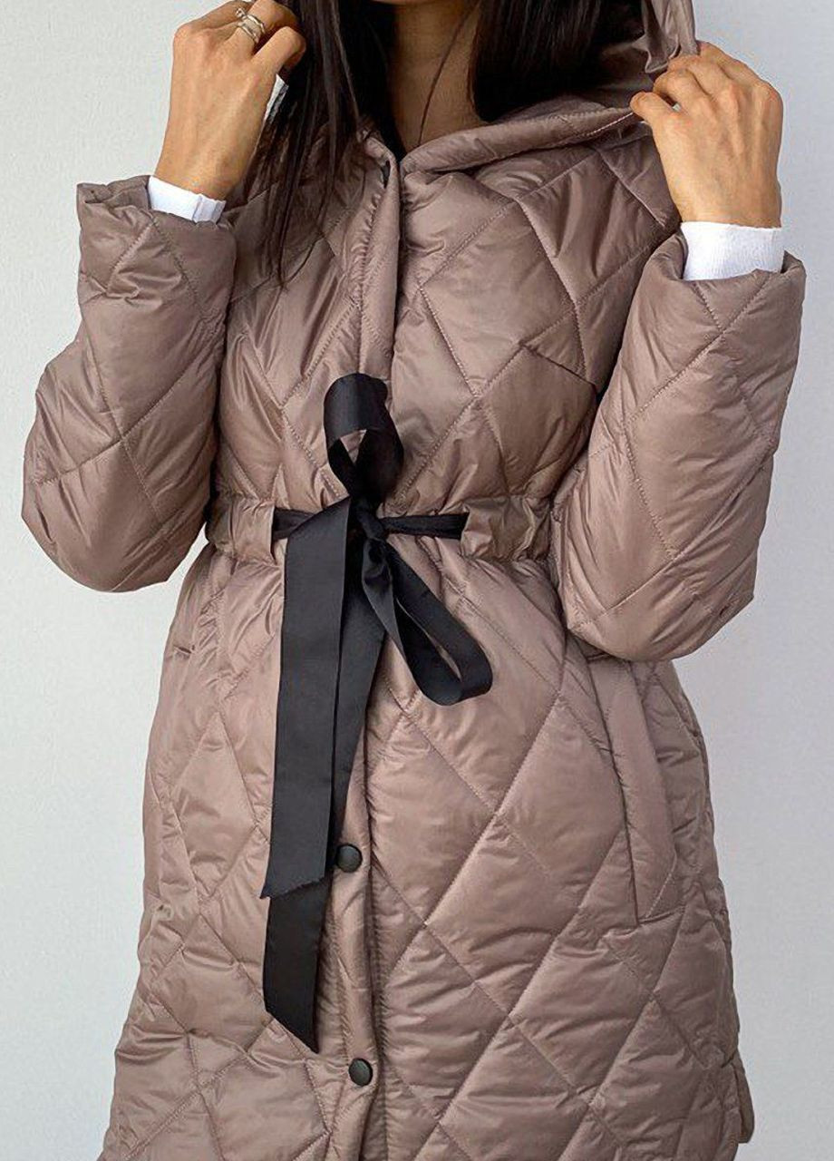 Коричневое демисезонное Стёганое пальто с капюшоном Liton