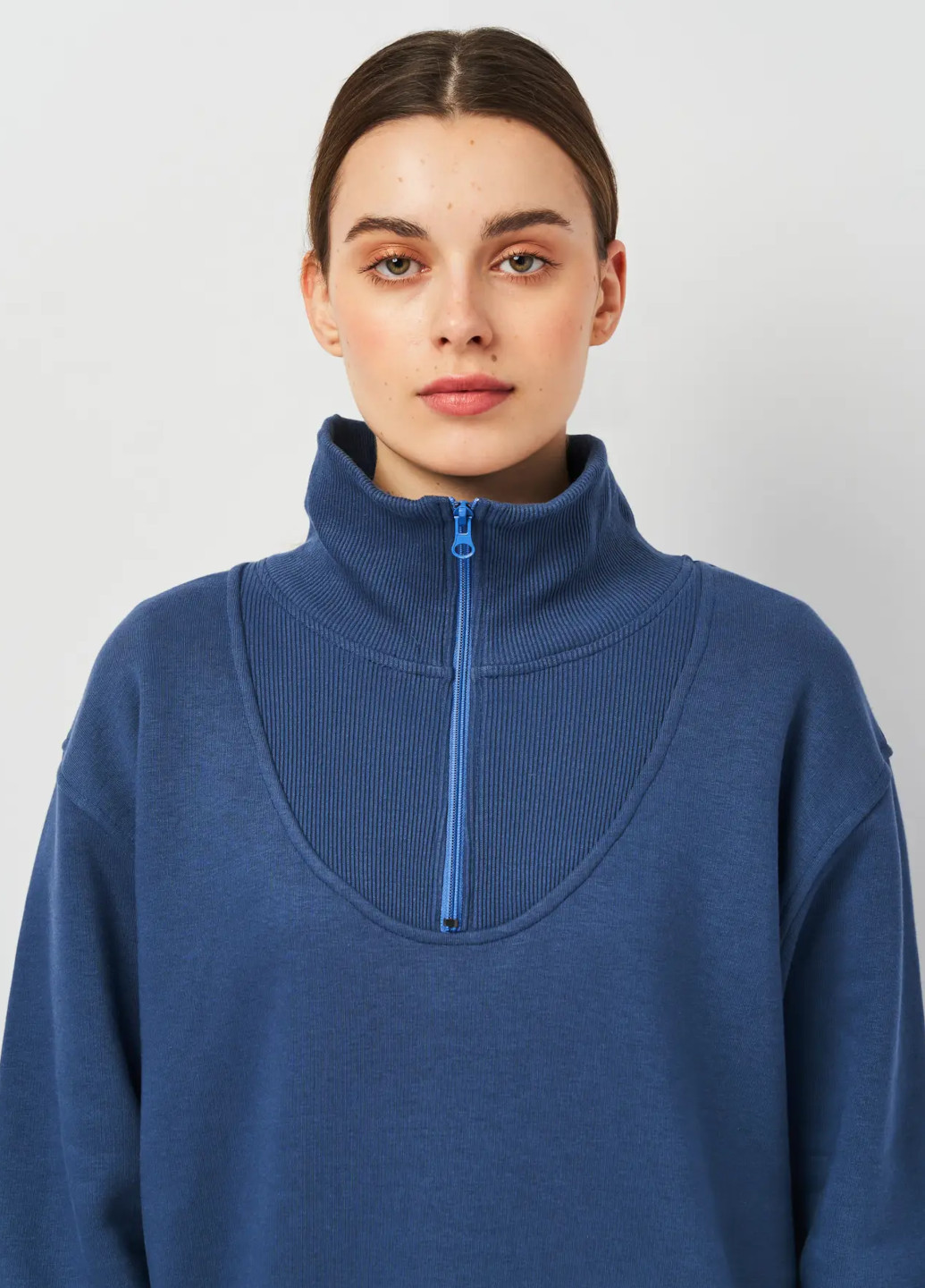 Синий толстовка женская на флисе с воротником Роза однотонный без декора (266987999)