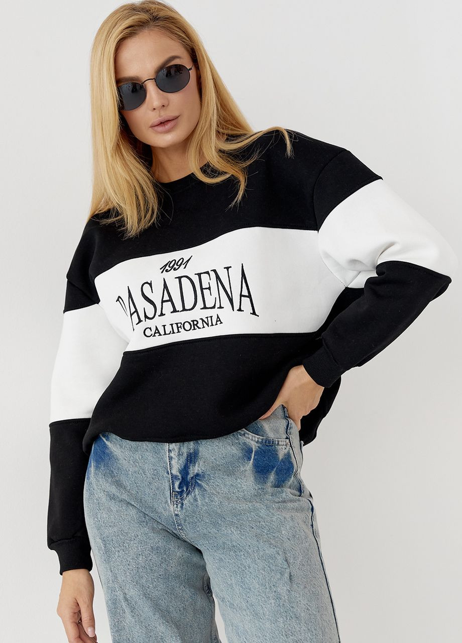 Утепленный женский свитшот с вышивкой Pasadena California Lurex - крой черный трикотаж - (266993979)