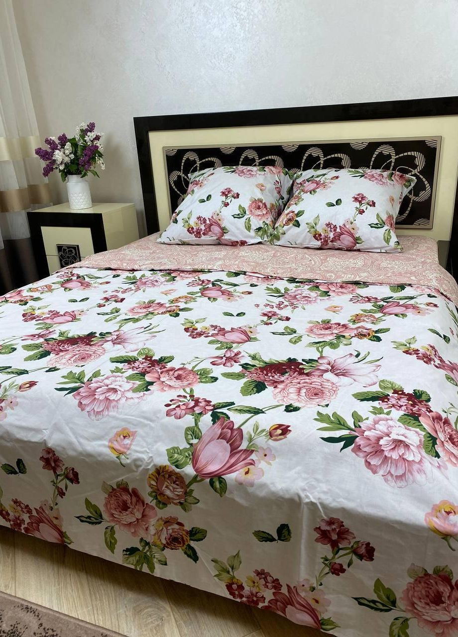 Постельное белье хлопковое Цветы Двуспальное 180 x 220 Бязь Белая 70 х 70 No Brand (267229366)