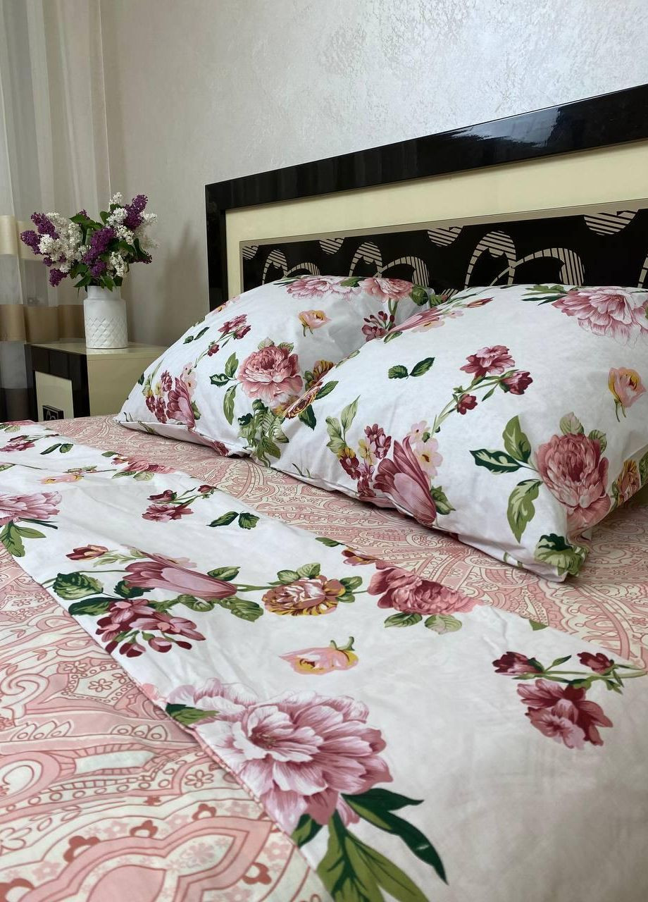 Постельное белье хлопковое Цветы Двуспальное 180 x 220 Бязь Белая 70 х 70 No Brand (267229366)