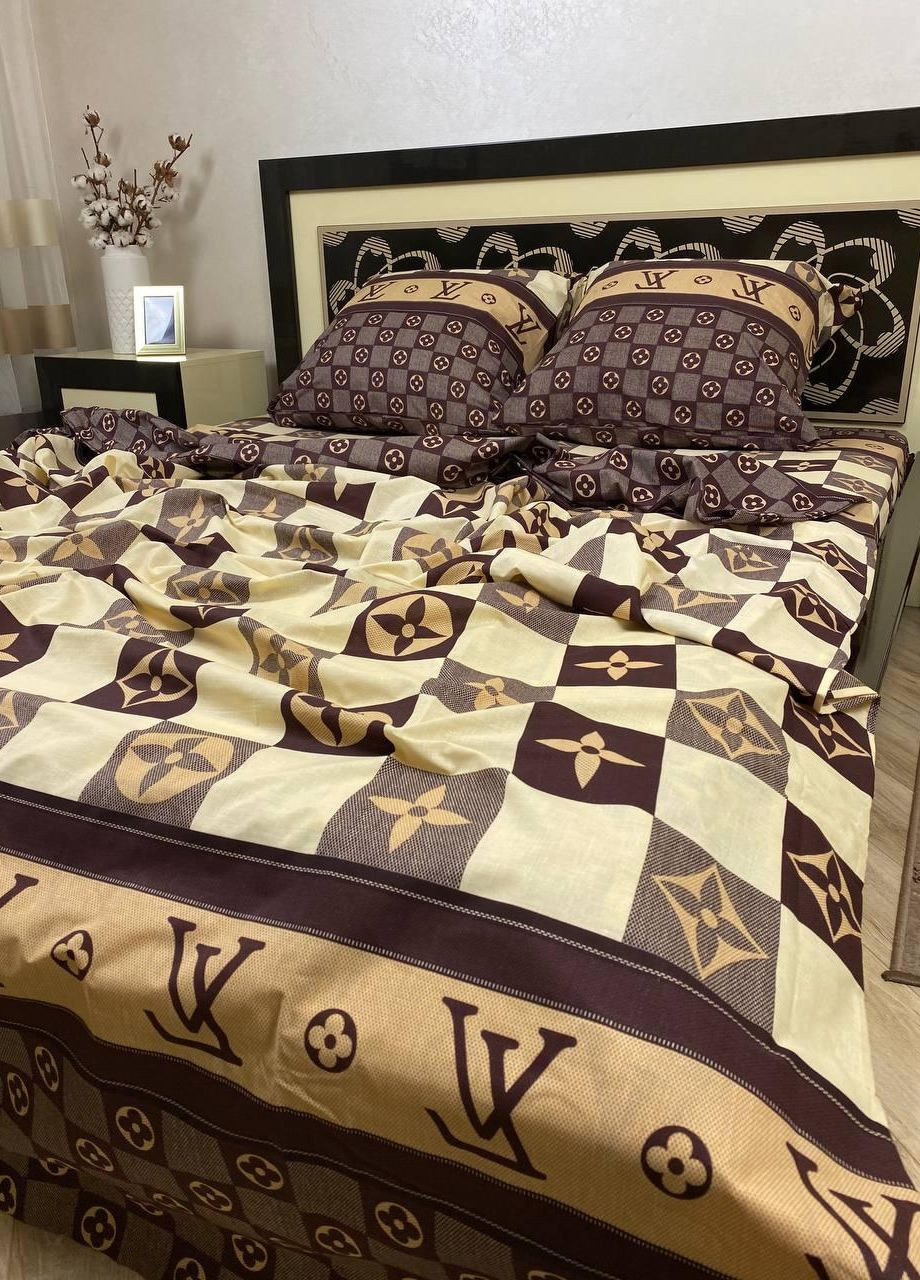 Постельное белье хлопковое Луивитон Полуторное 150 x 220 Бязь Коричневое 50 х 70 No Brand (267229334)