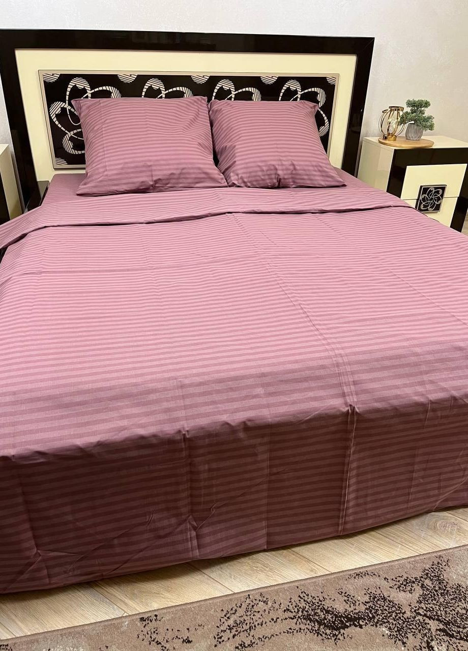 Постельное белье хлопковое в Полоску Двуспальное 180 x 220 Бязь Сливовое 70 х 70 No Brand (267229349)