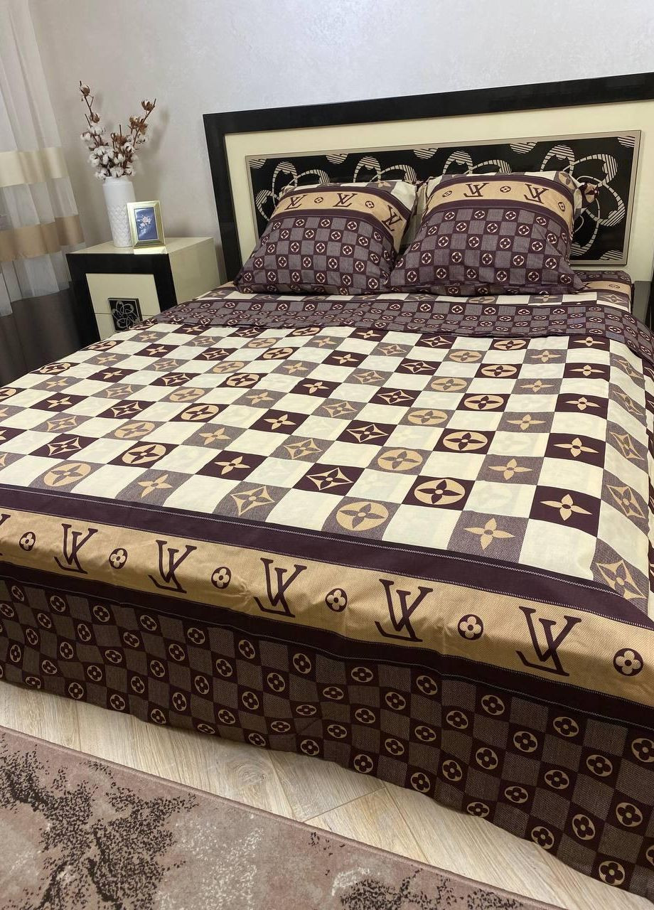 Постельное белье хлопковое Луивитон Полуторное 150 x 220 Бязь Коричневое 70 х 70 No Brand (267229337)