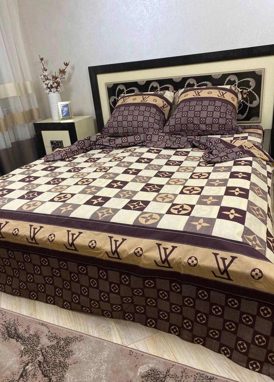 Постельное белье хлопковое Луивитон Полуторное 150 x 220 Бязь Коричневое 70 х 70 No Brand (267229337)