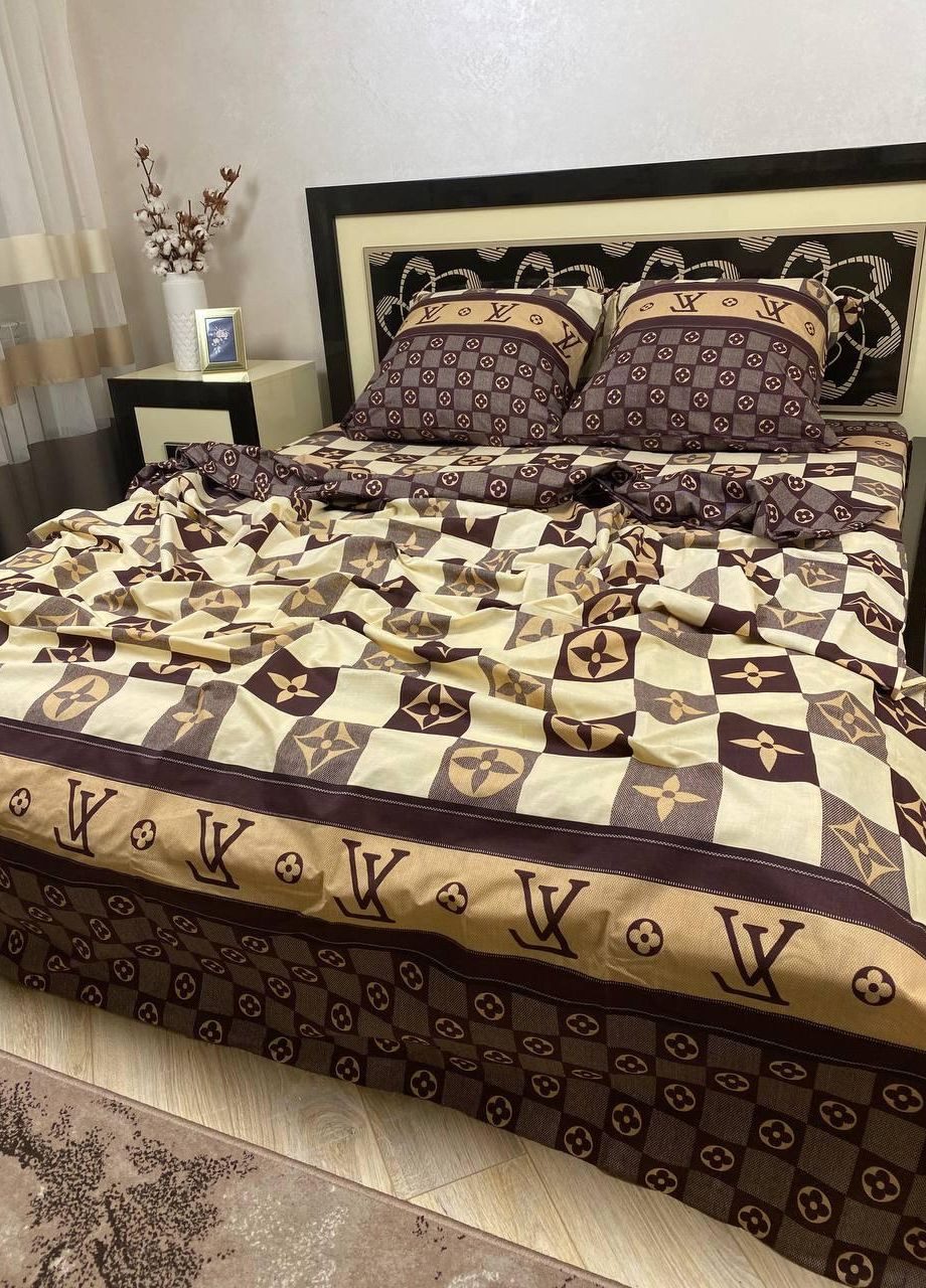 Постельное белье хлопковое Луивитон Полуторное 150 x 220 Бязь Коричневое 70 х 70 No Brand (267229337)