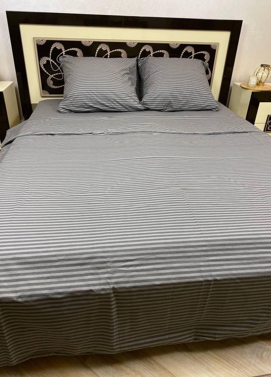 Постільна білизна бавовняна в Смужку Двоспальна 180 x 220 Бязь Сіра 50 х 70 No Brand (267229333)