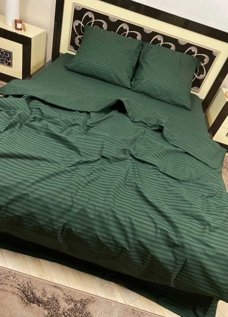 Постільна білизна бавовняна у Смужку Півтораспальна 150 x 220 Бязь Зелена 50 х 70 No Brand (267229317)