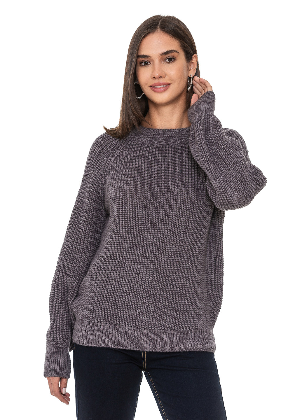 Серый свободный свитер крупной вязки SVTR