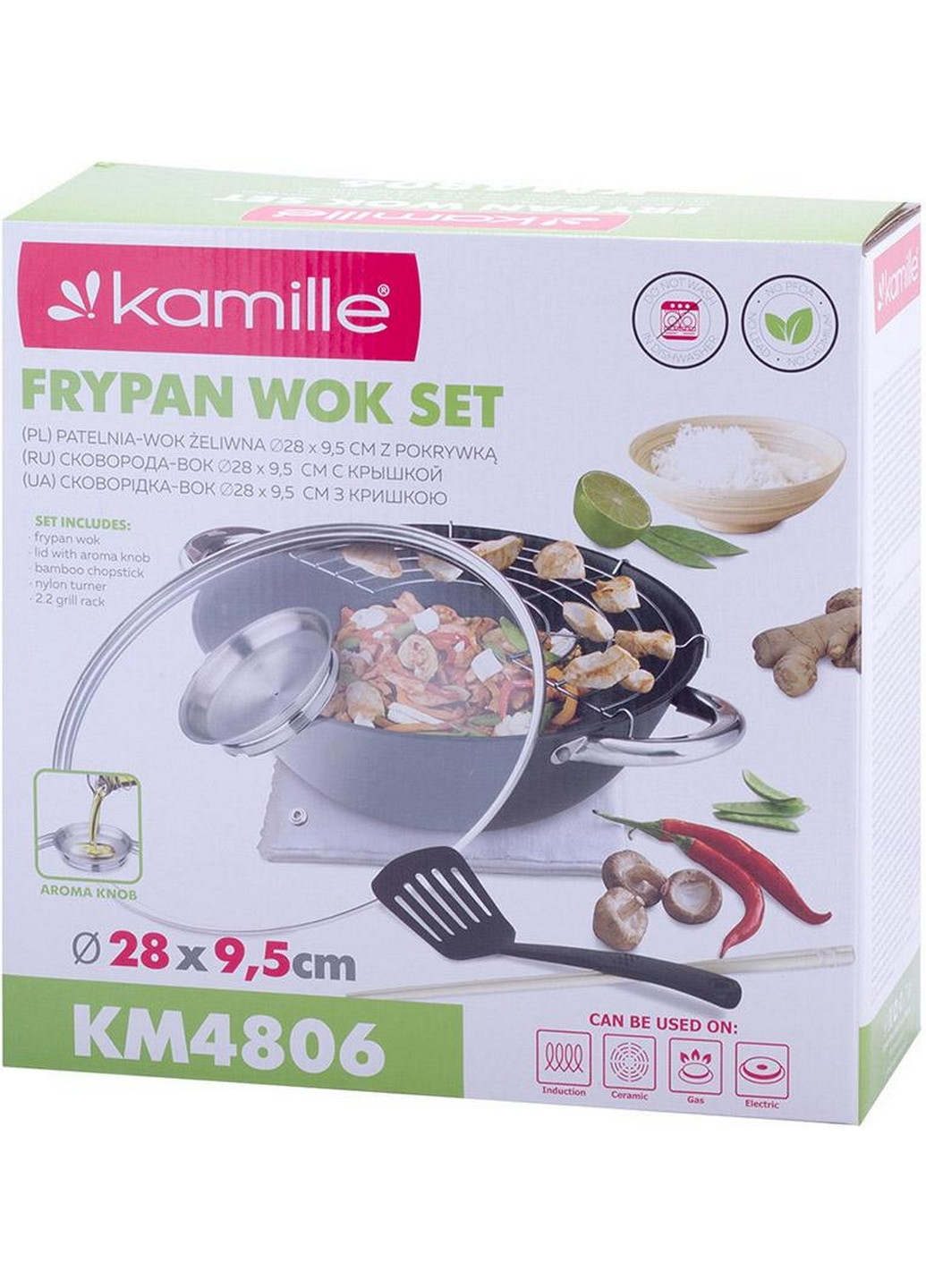 Котел чавунний "Wok", з антипригарним покриттям та аромо-кришкою Ø14,5хØ28х9,5 см Kamille (267149326)