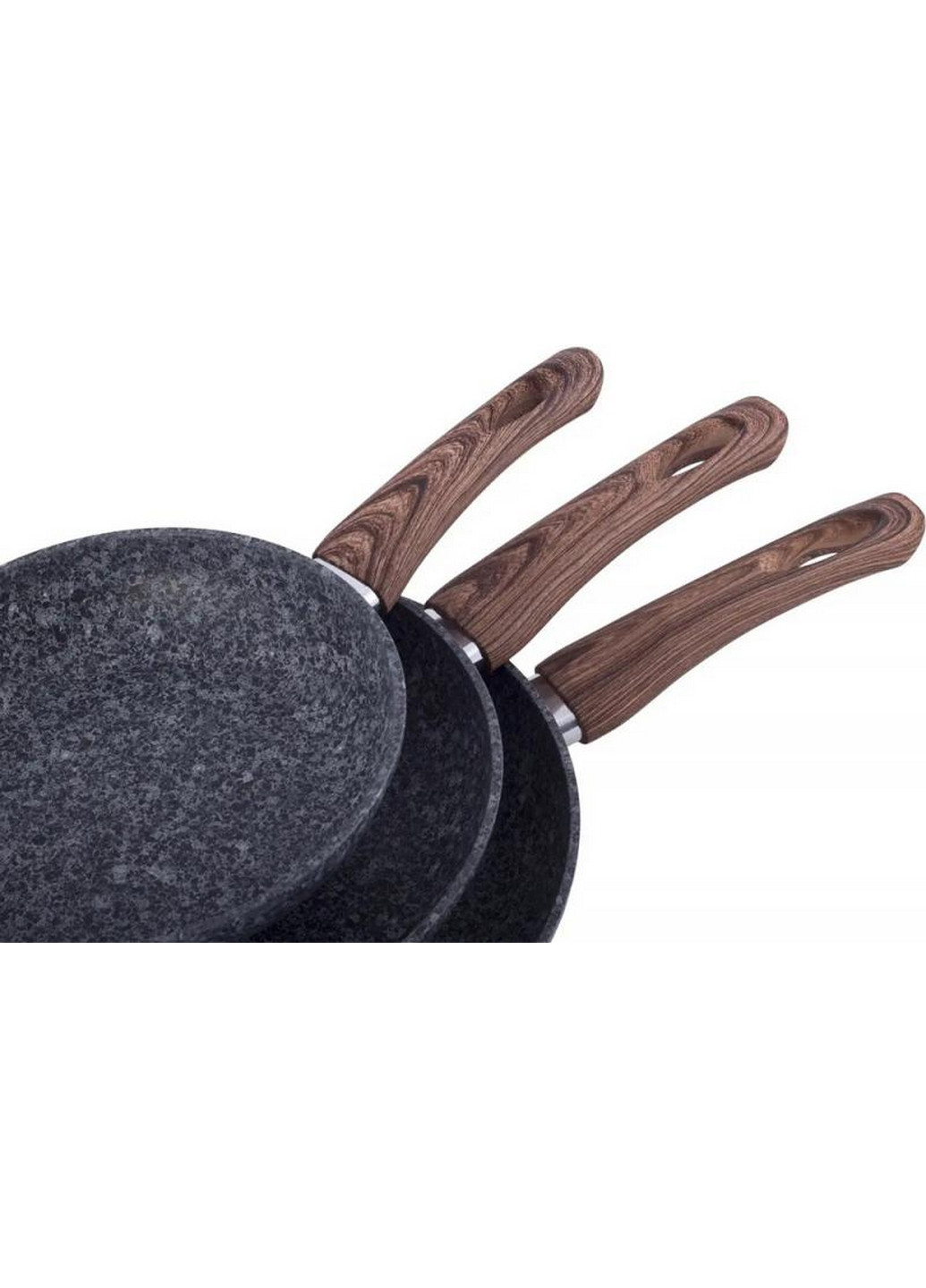 Набір 3 сковороди Grey Marble, індукційні з антипригарним покриттям Ø20х4,5 см, Ø24х5,5 см, Ø28х6,5 см Kamille (267149349)