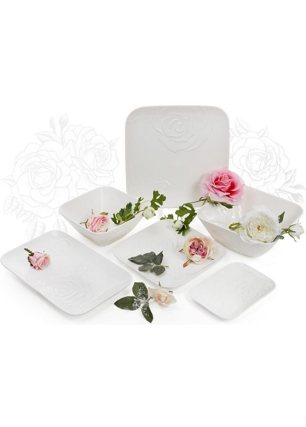 Набор 3 фарфоровых салатника "White Rose" квадратные фарфор 20,9х20,6х8,6 см Bona (267149003)