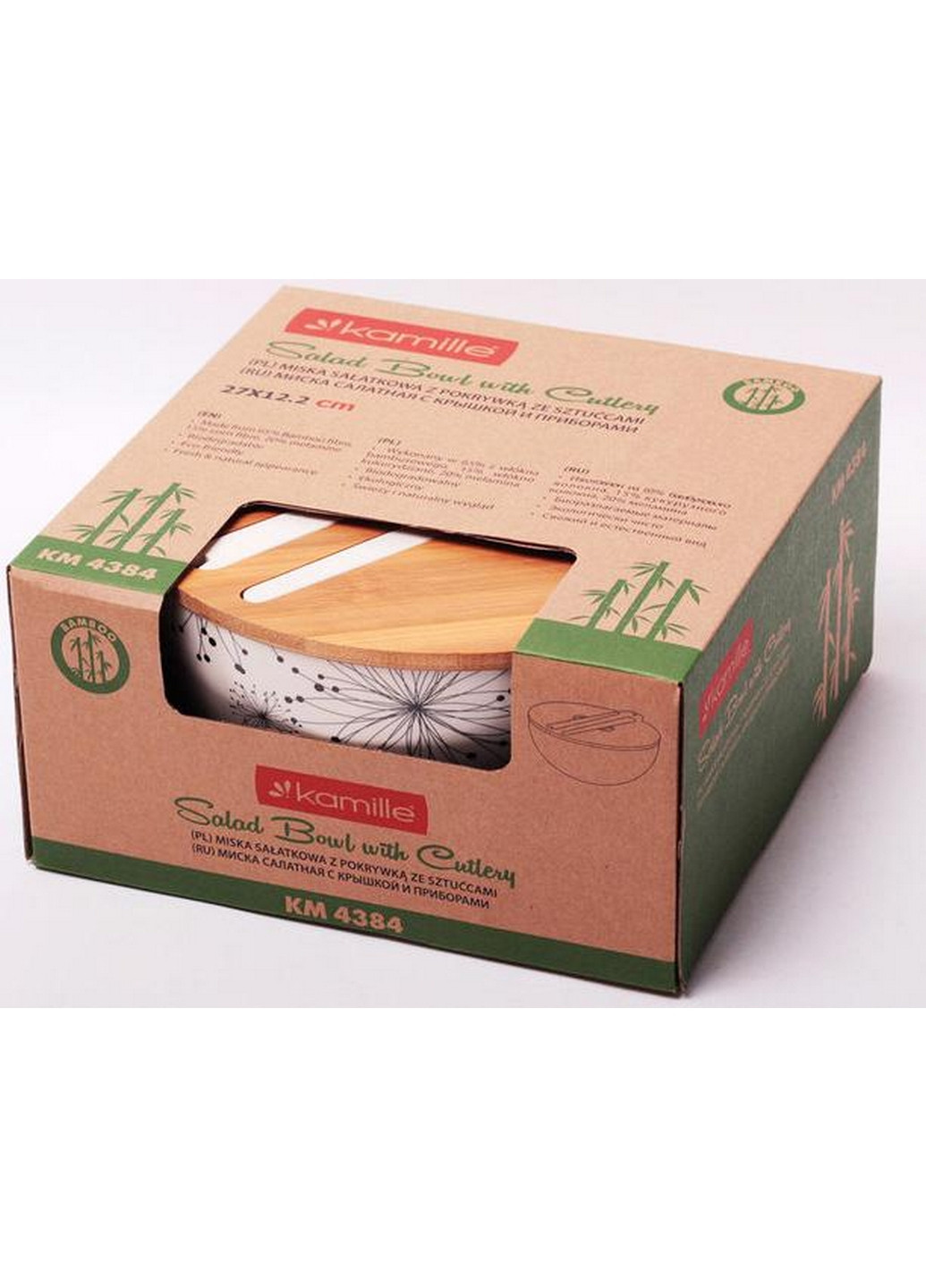 Миска из бамбукового волокна с бамбуковой крышкой и приборами Ø24,5х11,5 см Kamille (267149021)