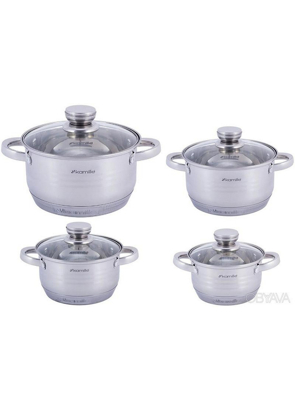 Набор 4 кастрюли Desiree из нержавеющей стали с 9-слойным индукционным дном Ø18х10 см, Ø18х11 см, Ø20х12 см, Ø24х13,5 см Kamille (267149308)