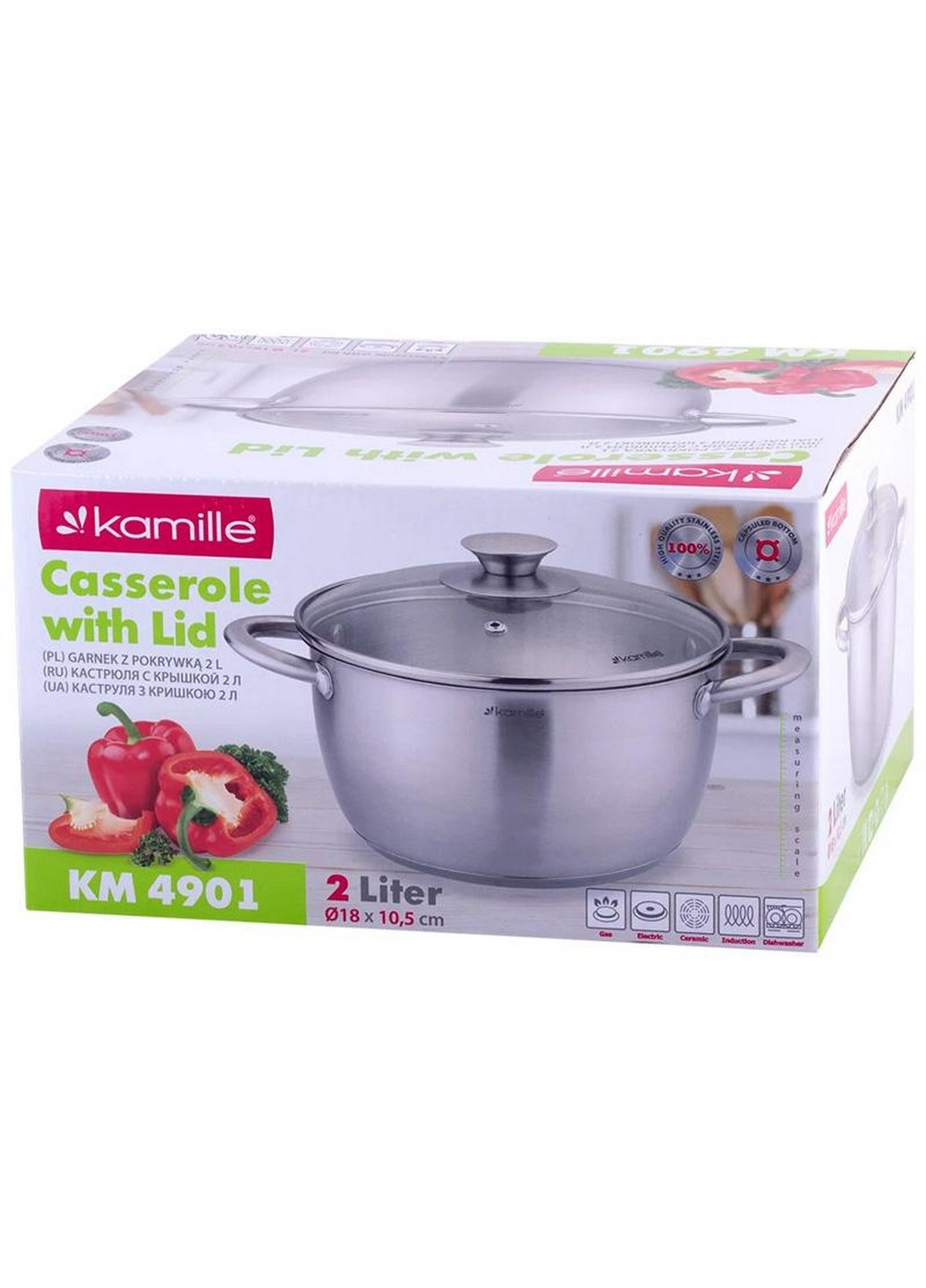 Кастрюля Gladys из нержавеющей стали, с мерной шкалой Ø18х10,5 см Kamille (267149374)