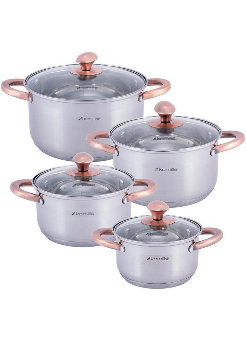 Набор 4 кастрюли Catalin из нержавеющей стали с мерной шкалой Ø16х10 см, Ø18х11 см,Ø20х12 см, Ø24х14 см Kamille (267149276)