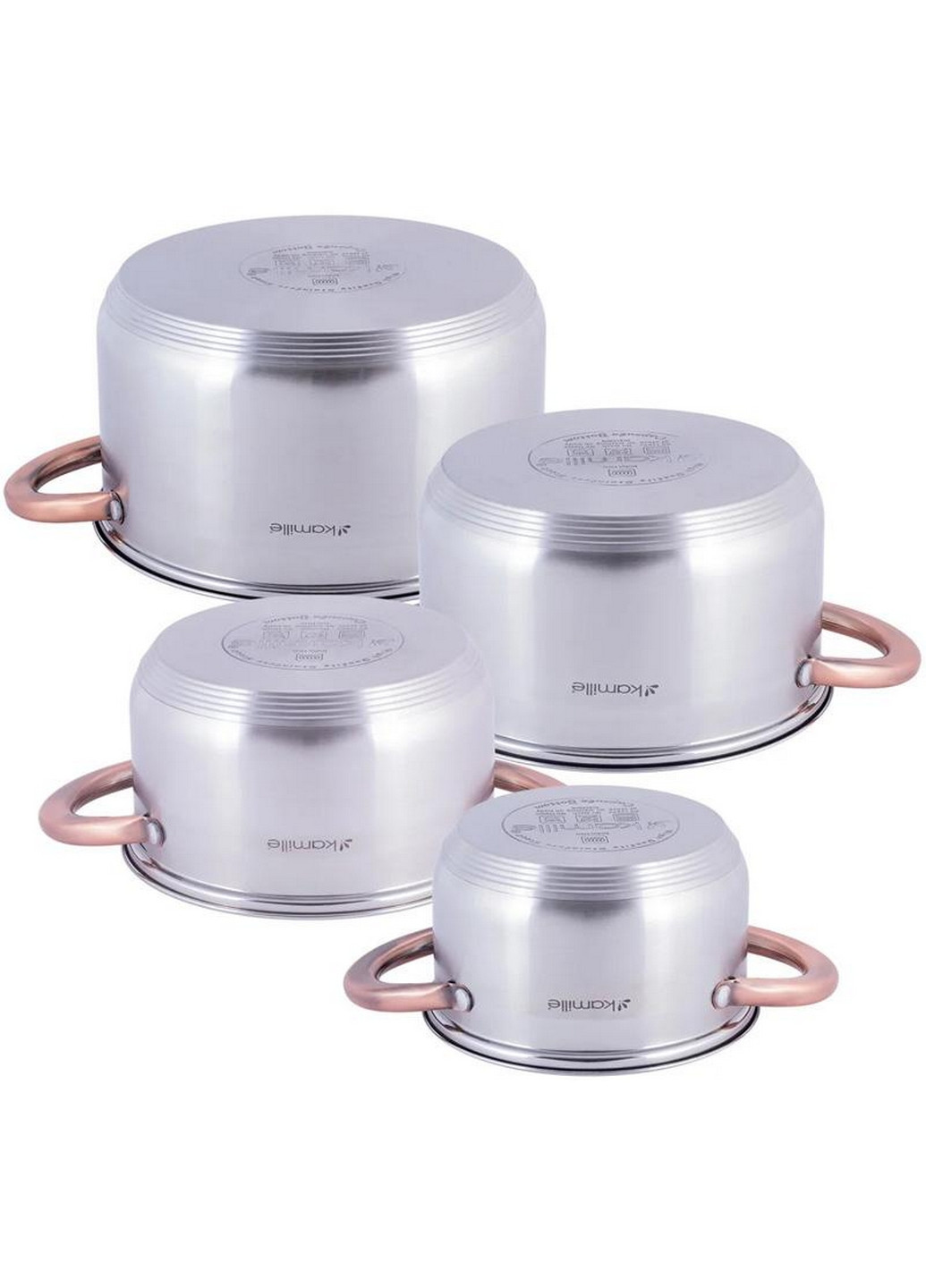 Набор 4 кастрюли Catalin из нержавеющей стали с мерной шкалой Ø16х10 см, Ø18х11 см,Ø20х12 см, Ø24х14 см Kamille (267149276)