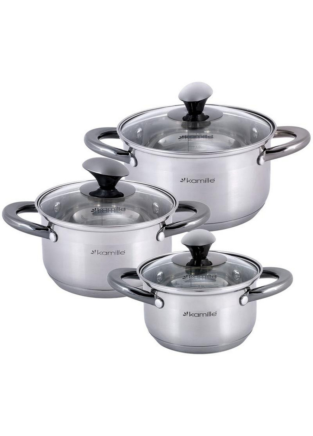 Набор 3 кастрюли Groningen из нержавеющей стали с 5-слойным индукционным дном Ø14х9 см, Ø16х10 см, Ø18х11 см Kamille (267149328)