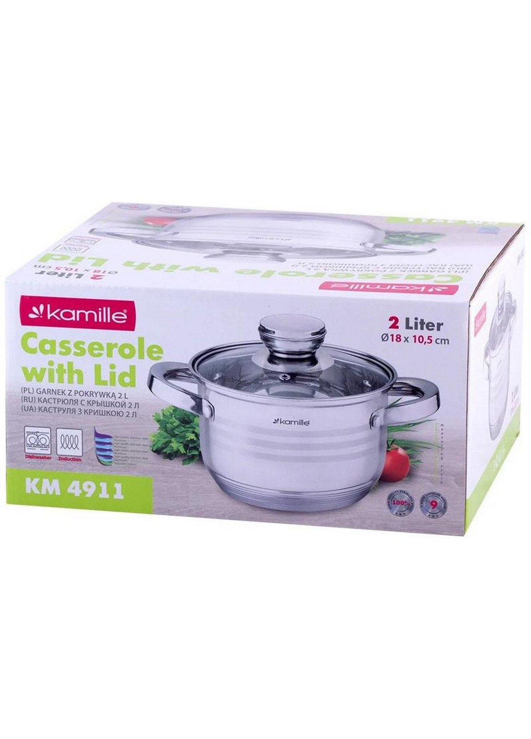 Каструля Desiree з нержавіючої сталі з 9-шаровим індукційним дном Ø18х10,5 см Kamille (267149337)