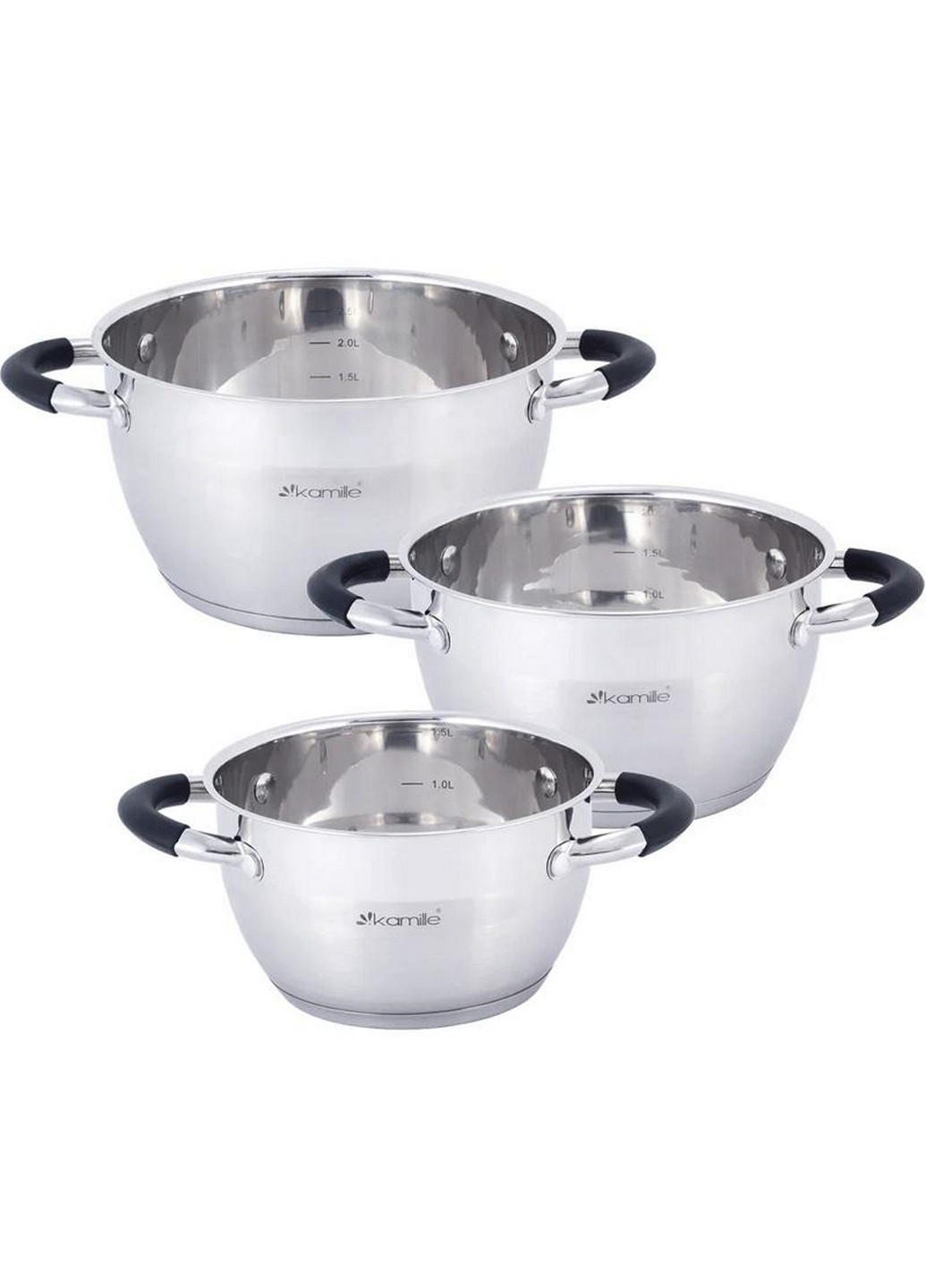 Набор 3 кастрюли Marsaili с силиконовыми ручками Ø16х10 см, Ø18х11 см, Ø20х11,5 см Kamille (267149340)