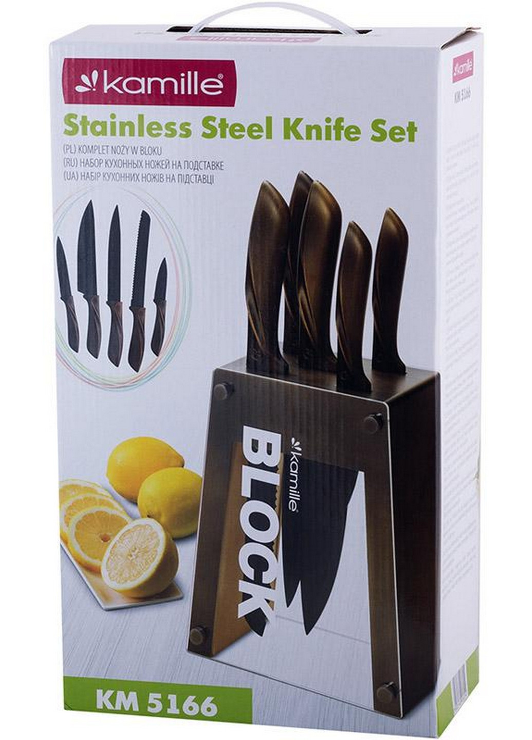 Набор кухонных ножей Oryen Brown 5 ножей на подставке Block Kamille (267149356)