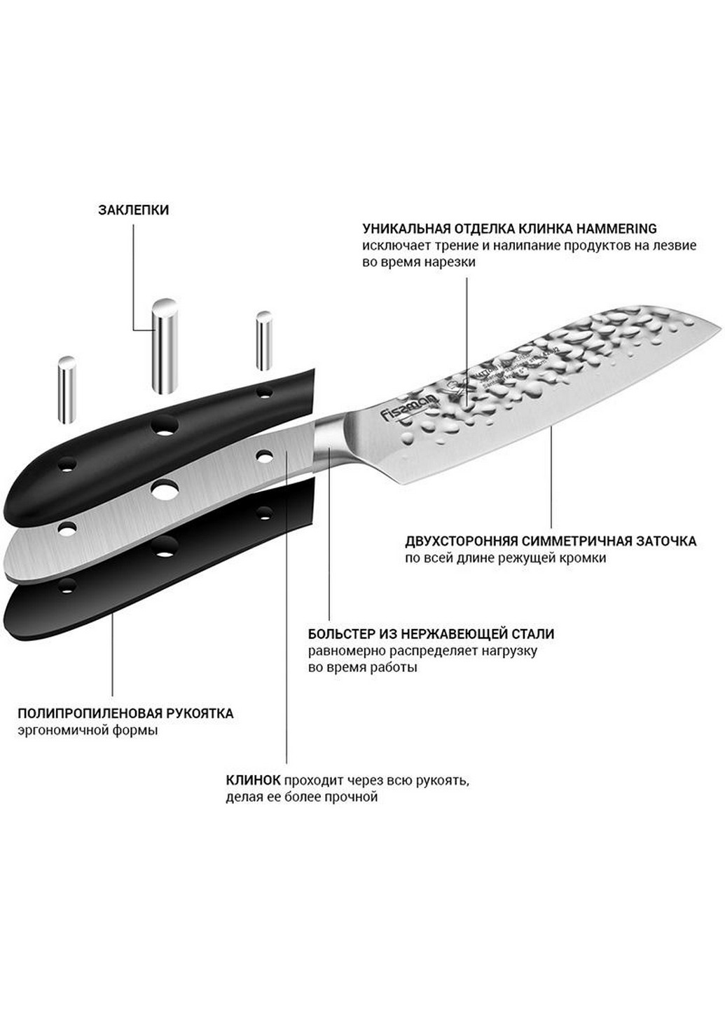 Нож сантоку Hattori hammered из нержавеющей стали 13х10 см Fissman (267150235)