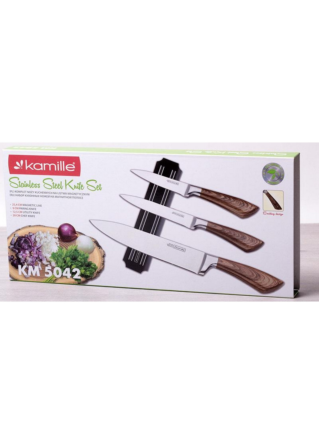 Набор 3 кухонных ножа Aubrieta на магнитной планке 20 см, 12,5 см, 9 см Kamille (267150112)