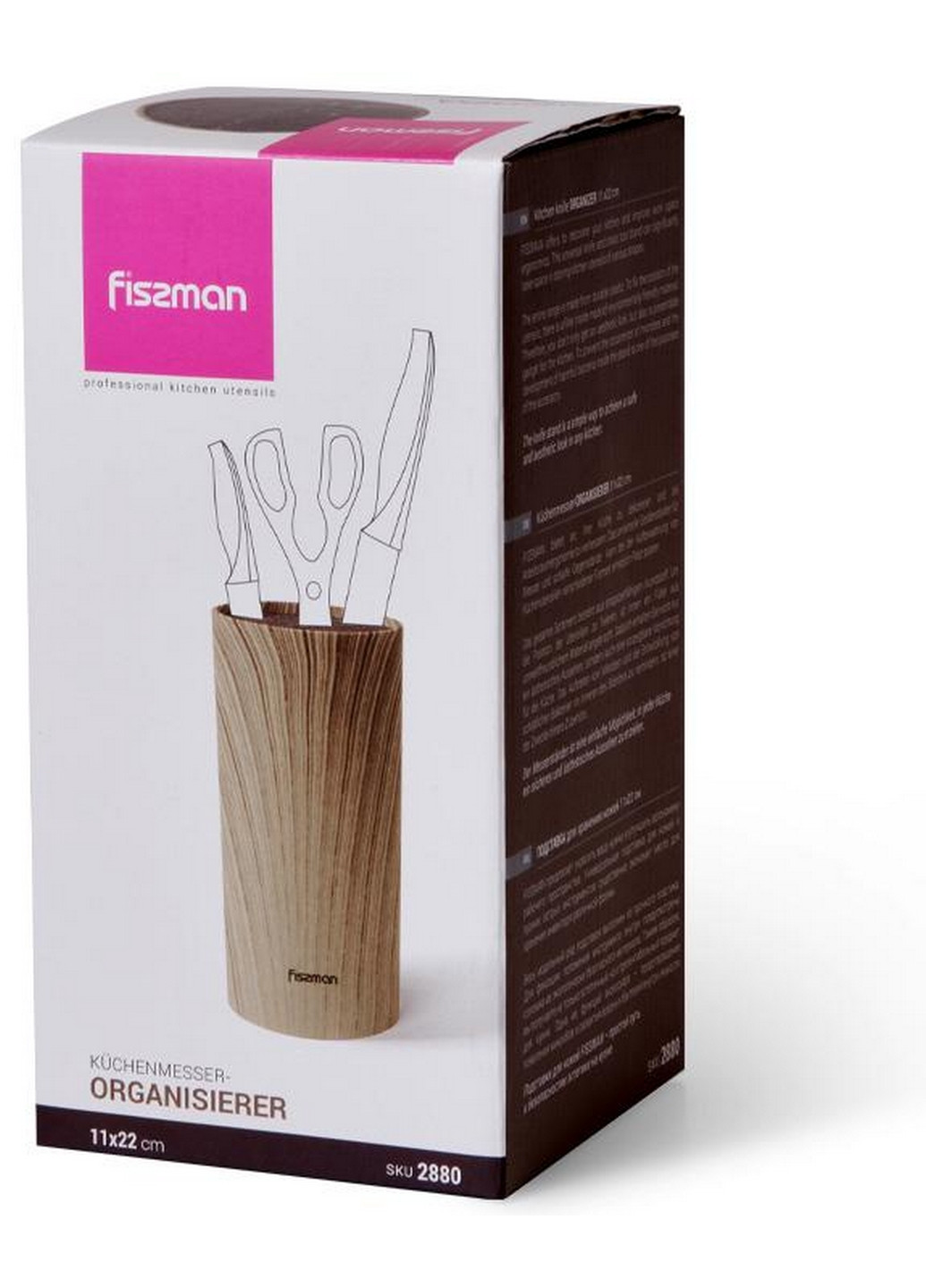Подставка-колода Wood для кухонных ножей и ножниц 11х22 см Fissman (267150281)