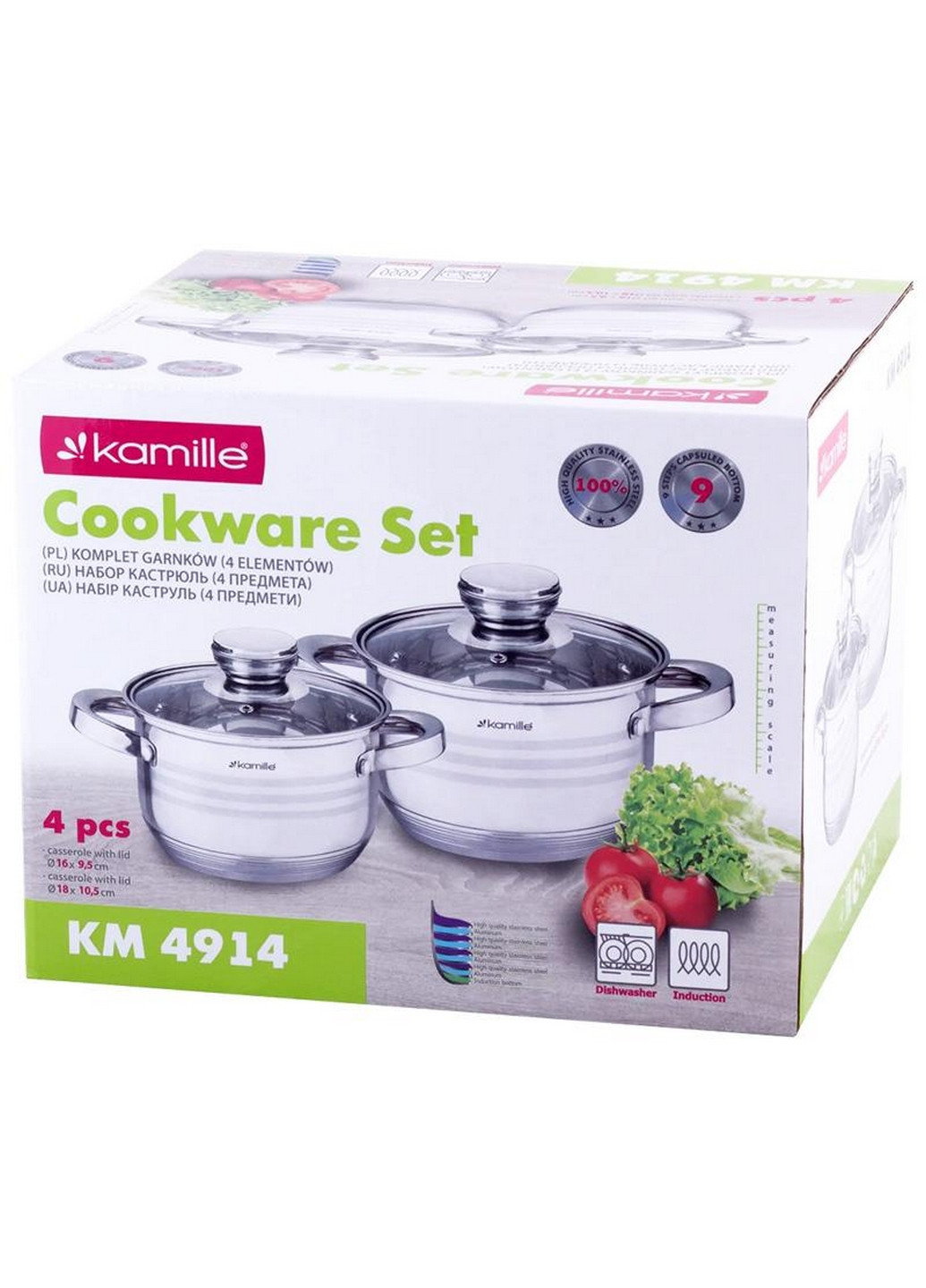 Набор 2 кастрюли Desiree из нержавеющей стали с мерной шкалой Ø16х10 см, Ø18х11 см Kamille (267150116)