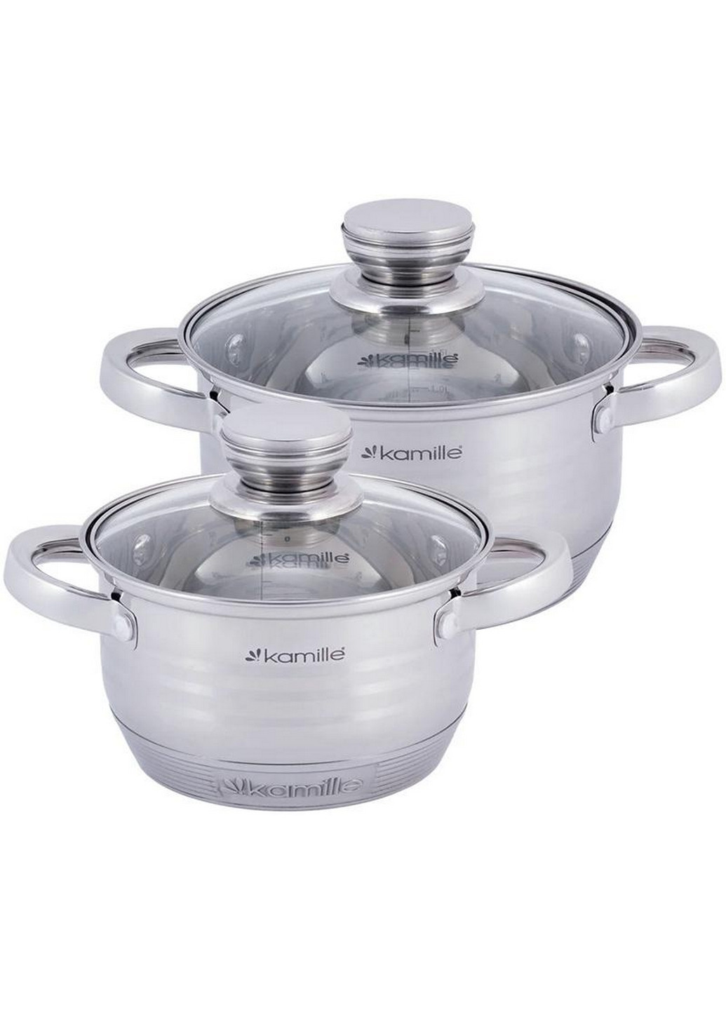 Набор 2 кастрюли Desiree из нержавеющей стали с мерной шкалой Ø16х10 см, Ø18х11 см Kamille (267150116)