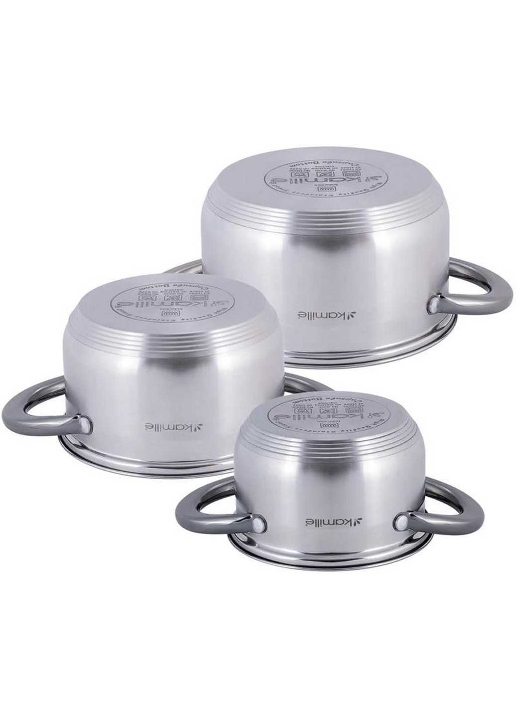 Набір 3 каструлі Groningen з нержавіючої сталі з 5-шаровим індукційним дном Ø14х9 см, Ø16х10 см, Ø18х11 см Kamille (267150072)